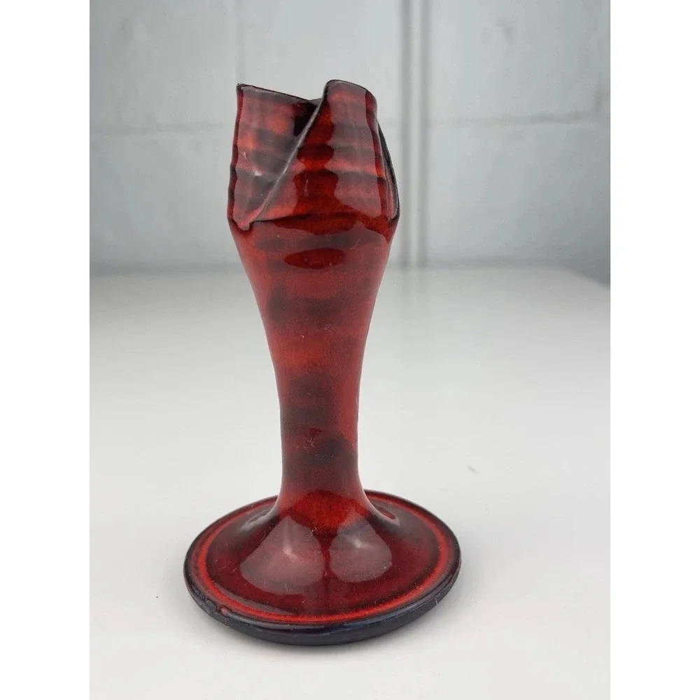 Larry Allen Art‎ Pottery Tulip Candlestick Holder Red Black Stoneware Alabama